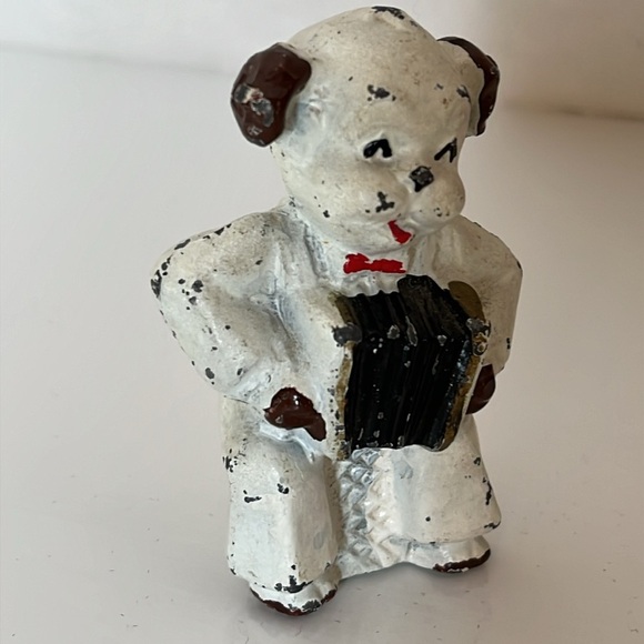 Antique Cast Metal Miniature Dog Playing the Accordion Figurine Toy - Picture 7 of 13